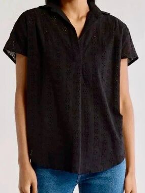 French Connection size 6 Black Eyelet Short-Sleeve Top